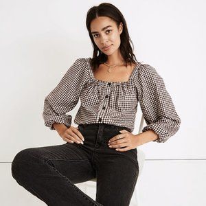 3 for 25! Madewell Puff-Sleeve Button-Front Crop Top in size S